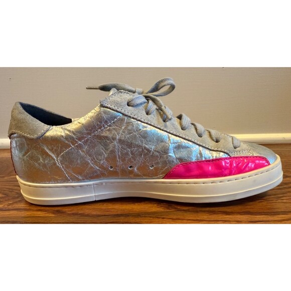 P448 John Sneakers Silver Gray Pink Accent Leather Womens EU Sz 38 US 8.5-9 - Picture 8 of 12